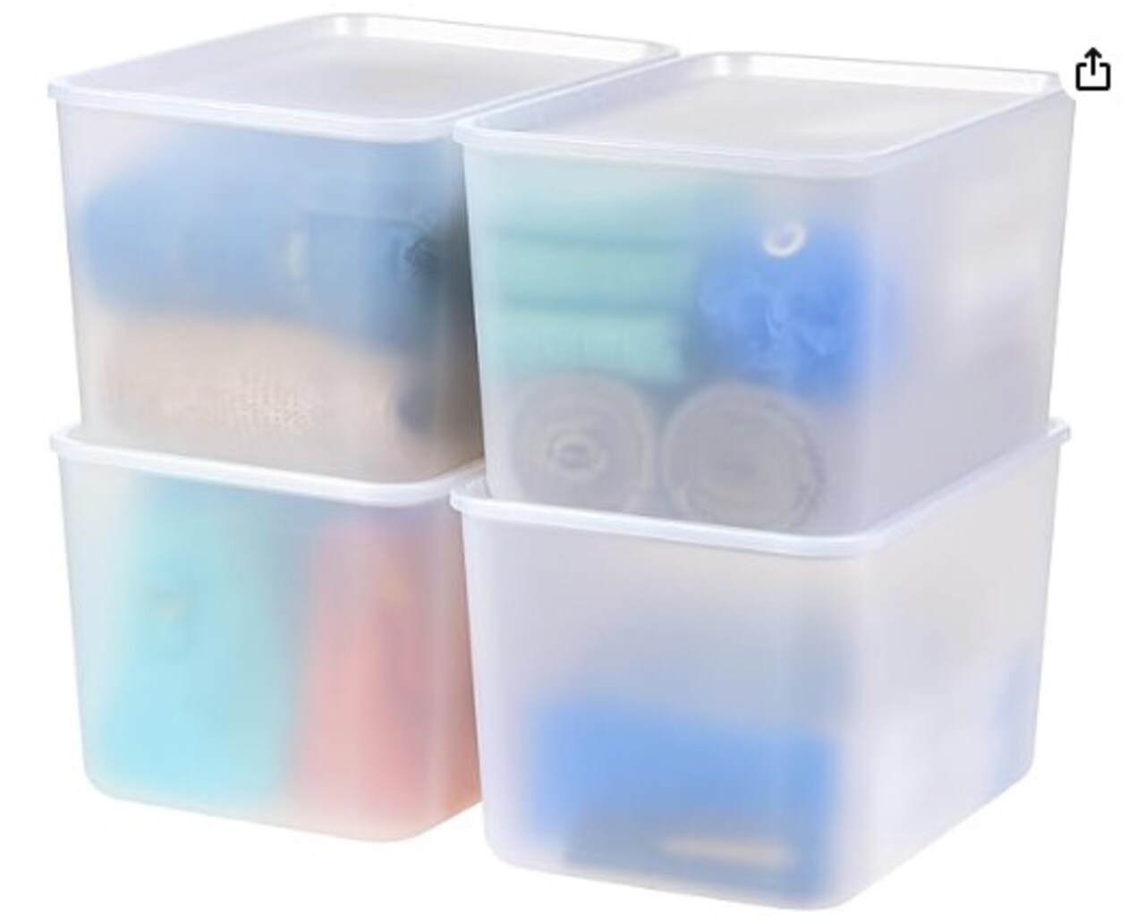 Pearl 4 Pack Large Plastic Stackable Lidded Basket Storage Organizer Bins from the United States